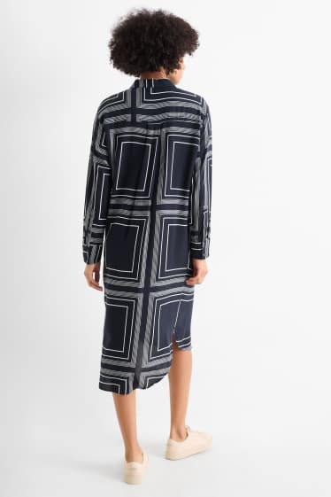 Donna - Vestito a camicia di viscosa - fantasia - blu scuro / bianco