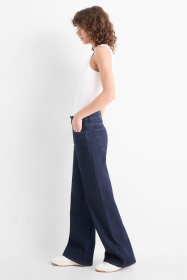 Women - Wide leg jeans - mid-rise waist - dark blue