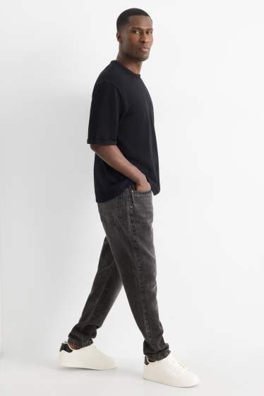 Pánské - Relaxed tapered jeans s lněným podílem - černá