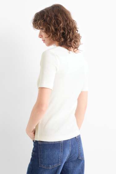 Femmes - T-shirt - regular fit - côtelé - blanc