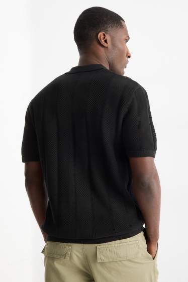 Hommes - Chemise en maille - regular fit - col à revers - texturé - noir