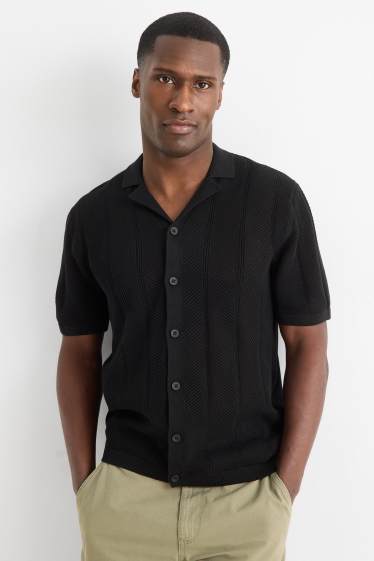 Hommes - Chemise en maille - regular fit - col à revers - texturé - noir