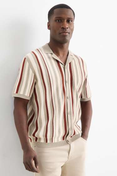 Pánské - Pletená košile - regular fit - klopový límec - pruhovaná - barevná