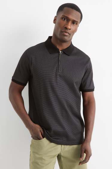 Pánské - Polokošile - regular fit - žebrovaná - černá