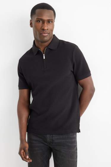 Heren - Poloshirt - regular fit - geribd - zwart