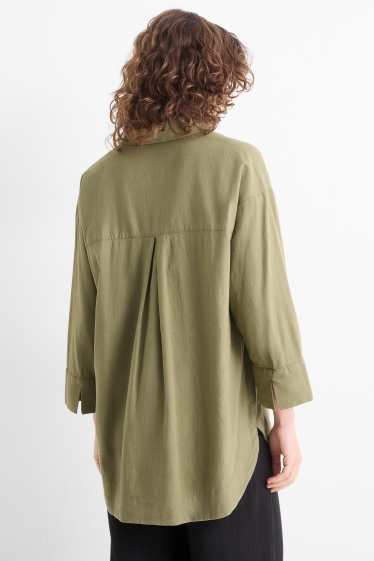 Damen - Bluse - Leinen-Mix - khaki