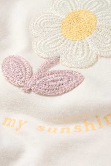Baby Mädchen - Blümchen - Baby-Crochet-Kurzarmshirt - cremeweiß