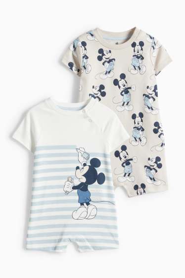 Baby: jongens - Set van 2 - Mickey Mouse - babypyjama - wit / lichtblauw