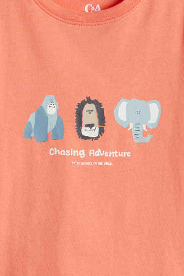 Kinder Buben - Multipack 3er - Gorilla, Löwe und Elefant - Kurzarmshirt - bunt