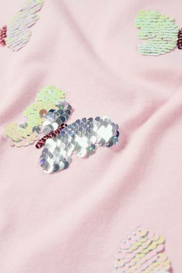 Bambine - Farfalla - maglia a maniche corte - effetto brillante - rosa