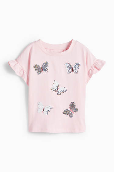 Bambine - Farfalla - maglia a maniche corte - effetto brillante - rosa