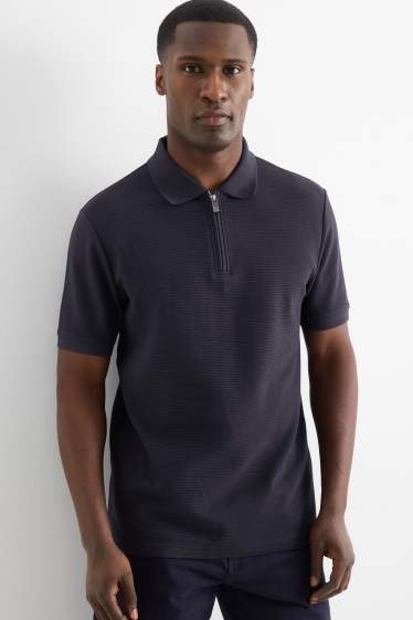 Heren - Poloshirt - regular fit - geribd - donkerblauw