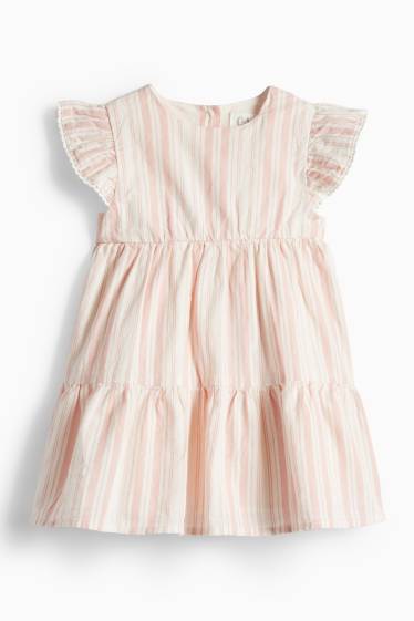 Niemowlęta dziewczynki - Sukienka niemowlęca z lnem - w paski - biały / jasnoróżowy