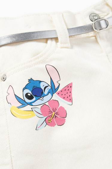 Enfants filles - Lilo & Stitch - short en jean à ceinture - blanc
