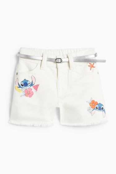 Enfants filles - Lilo & Stitch - short en jean à ceinture - blanc