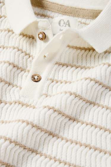 Unisex - Gebreid babypoloshirt - gestreept - met structuur - crème wit