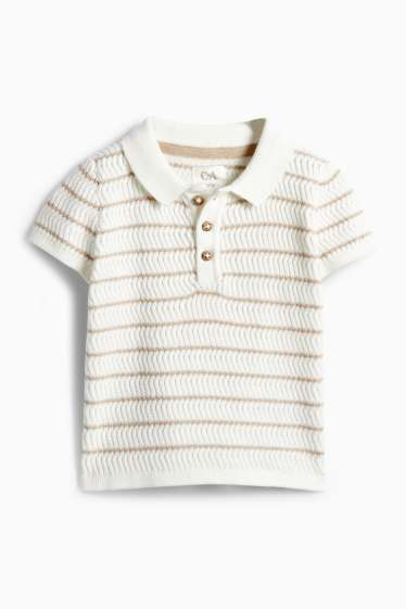 Unisex - Gebreid babypoloshirt - gestreept - met structuur - crème wit