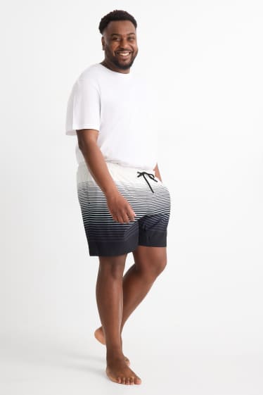 Herren - Badeshorts - gestreift - schwarz / weiß