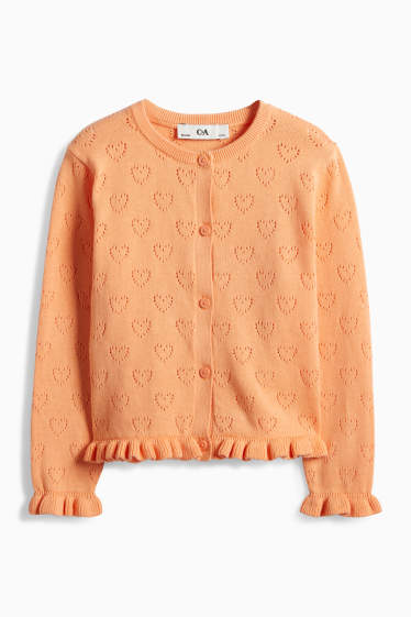 Děti - dívky - Srdíčka - pletený kardigan - oranžová