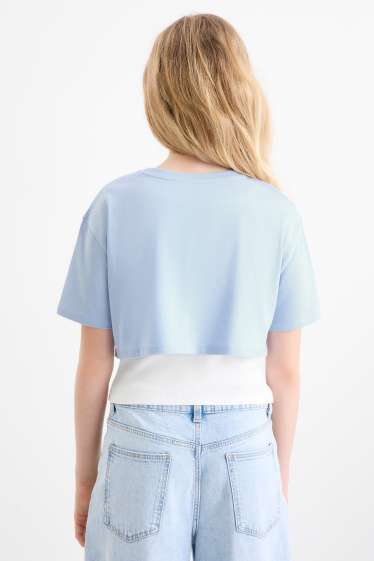 Kinder Mädchen - Teddybär - Set - Kurzarmshirt und Top - 2 teilig - hellblau