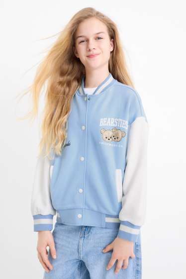 Copii - Fete - Ursuleț de pluș - jachetă tip college - albastru deschis