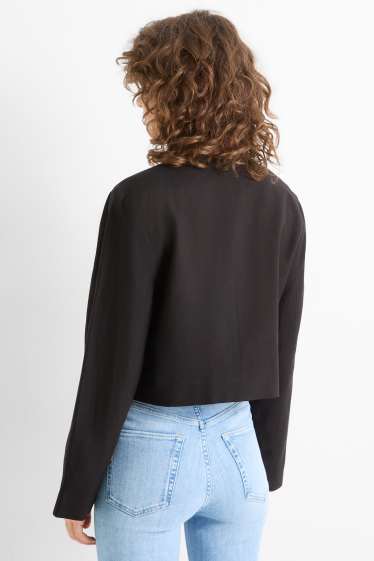 Femmes - Blazer court en lin mélangé - slim fit - noir