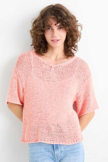Damen - Strickpullover - kurzarm - pink