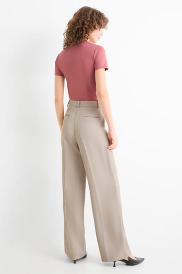 Femmes - Pantalon de bureau - mid waist - wide leg - taupe