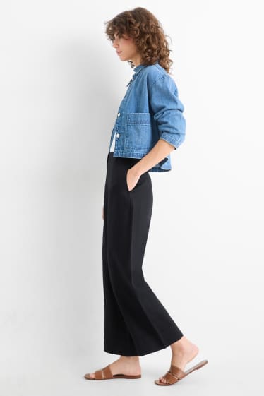 Dames - Linnen broek - high waist - wide leg - zwart