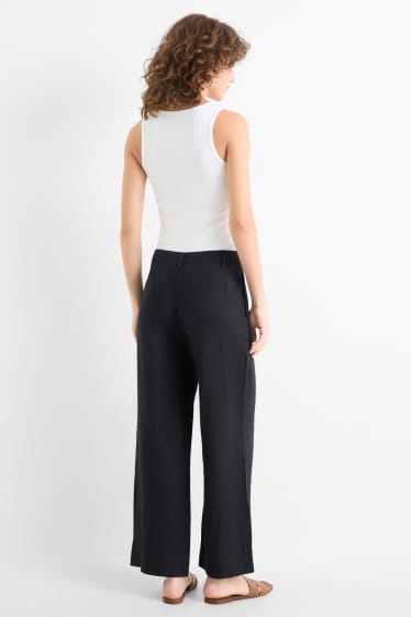 Dames - Linnen broek - high waist - wide leg - zwart
