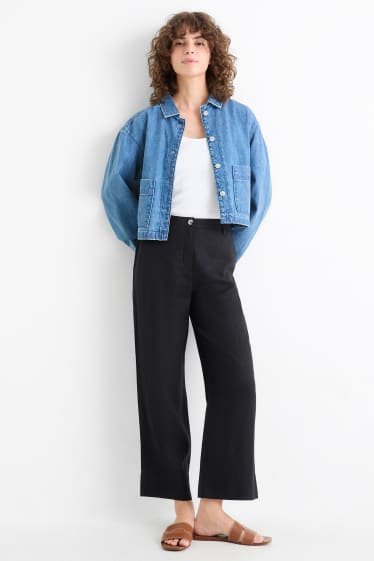 Dames - Linnen broek - high waist - wide leg - zwart