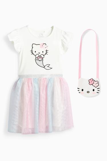 Enfants filles - Hello Kitty - ensemble - robe et sac - 2 pièces - blanc / rose