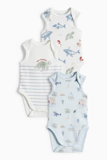 Unisex - Multipack 3er - Meerestiere - Baby-Body - hellblau