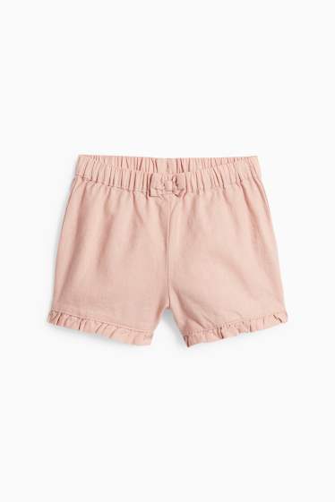 Bébés filles - Petites fleurs - tenue bébé en lin mélangé - 2 pièces - rose