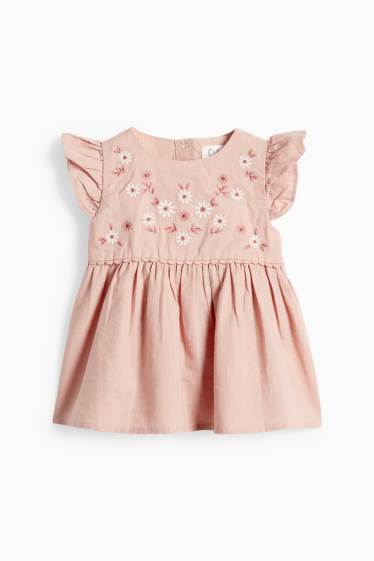 Bébés filles - Petites fleurs - tenue bébé en lin mélangé - 2 pièces - rose