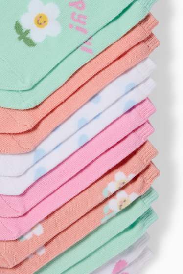 Děti - dívky - Multipack 7 ks - květiny a srdíčka - ponožky do tenisek s motivem - barevná