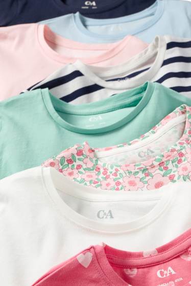 Kinder Mädchen - Multipack 8er - Herz und Blume - Kurzarmshirt - weiss / pink