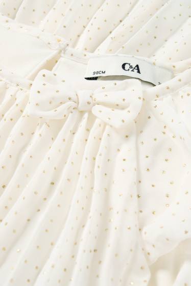 Children Girls - Plissé chiffon dress - shiny - party - polka dot - cremewhite
