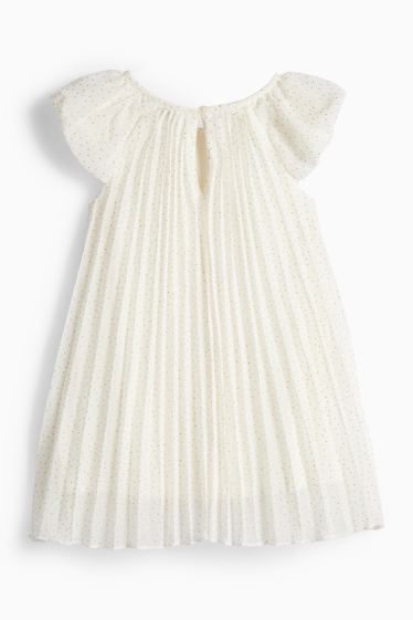 Children Girls - Plissé chiffon dress - shiny - party - polka dot - cremewhite
