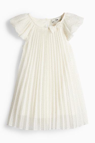 Children Girls - Plissé chiffon dress - shiny - party - polka dot - cremewhite