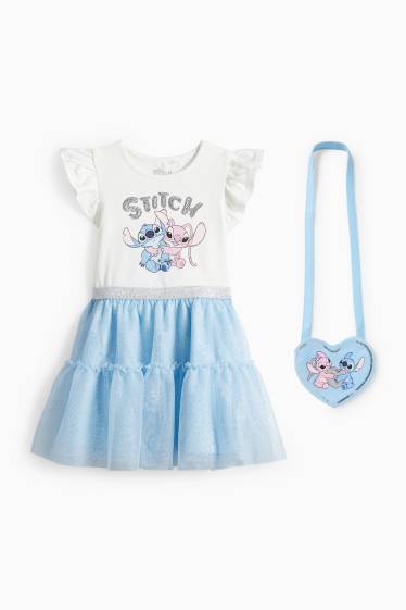 Enfants filles - Lilo & Stitch - ensemble - robe et sac - 2 pièces - blanc / bleu