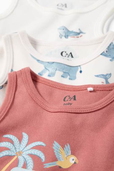 Bébés filles - Lot de 3 - animaux de la jungle et de la mer - bodys bébé - blanc / bleu