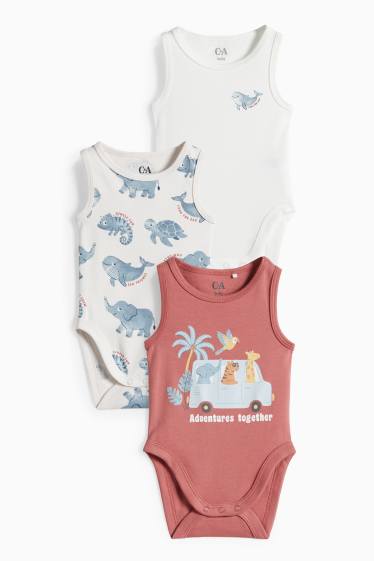 Bébés filles - Lot de 3 - animaux de la jungle et de la mer - bodys bébé - blanc / bleu