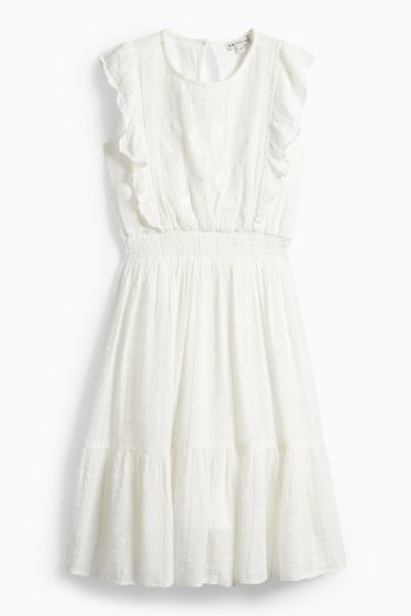 Kinderen: meisjes - Jurk - glanseffect - crème wit