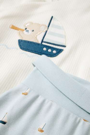 Bébés garçons - Ours en peluche et voilier - tenue nouveau-né - 2 pièces - bleu  / crème