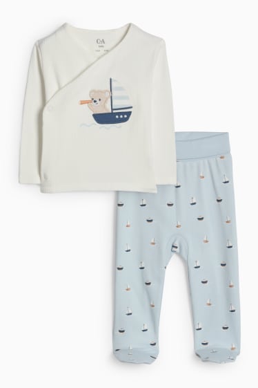Bébés garçons - Ours en peluche et voilier - tenue nouveau-né - 2 pièces - bleu  / crème