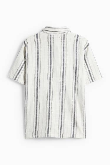 Kinder Jungen - Hemd - gestreift - strukturiert - weiss / grau