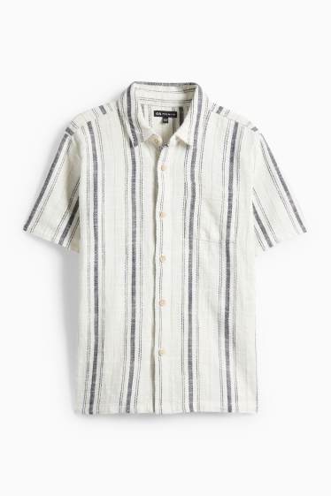 Kinder Jungen - Hemd - gestreift - strukturiert - weiss / grau