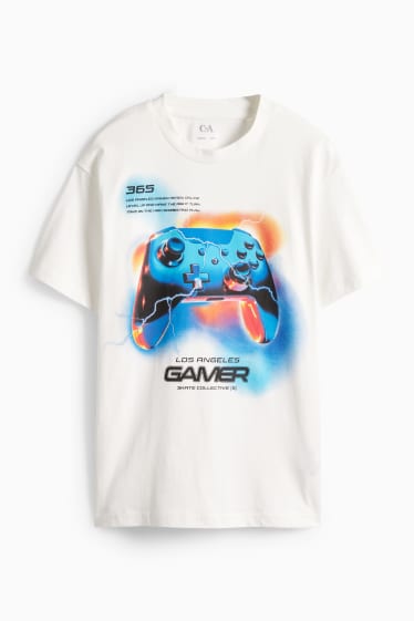 Kinder Jungen - Gaming-Controller - Kurzarmshirt - weiss / blau