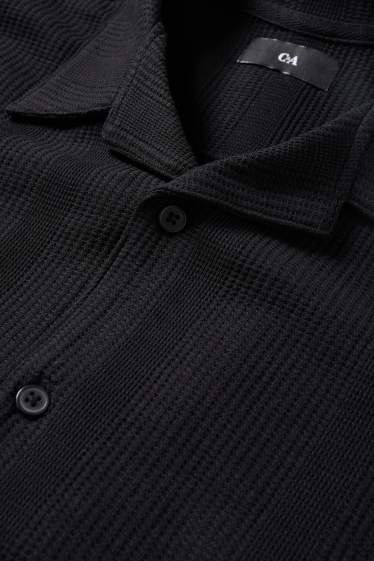 Bărbați - Cămașă - regular fit - guler cu rever - structurat - negru